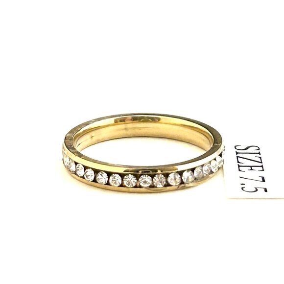 Gold Tone Ring with clear rhinestones, Size 7.5 Unisex - Picture 1 of 3